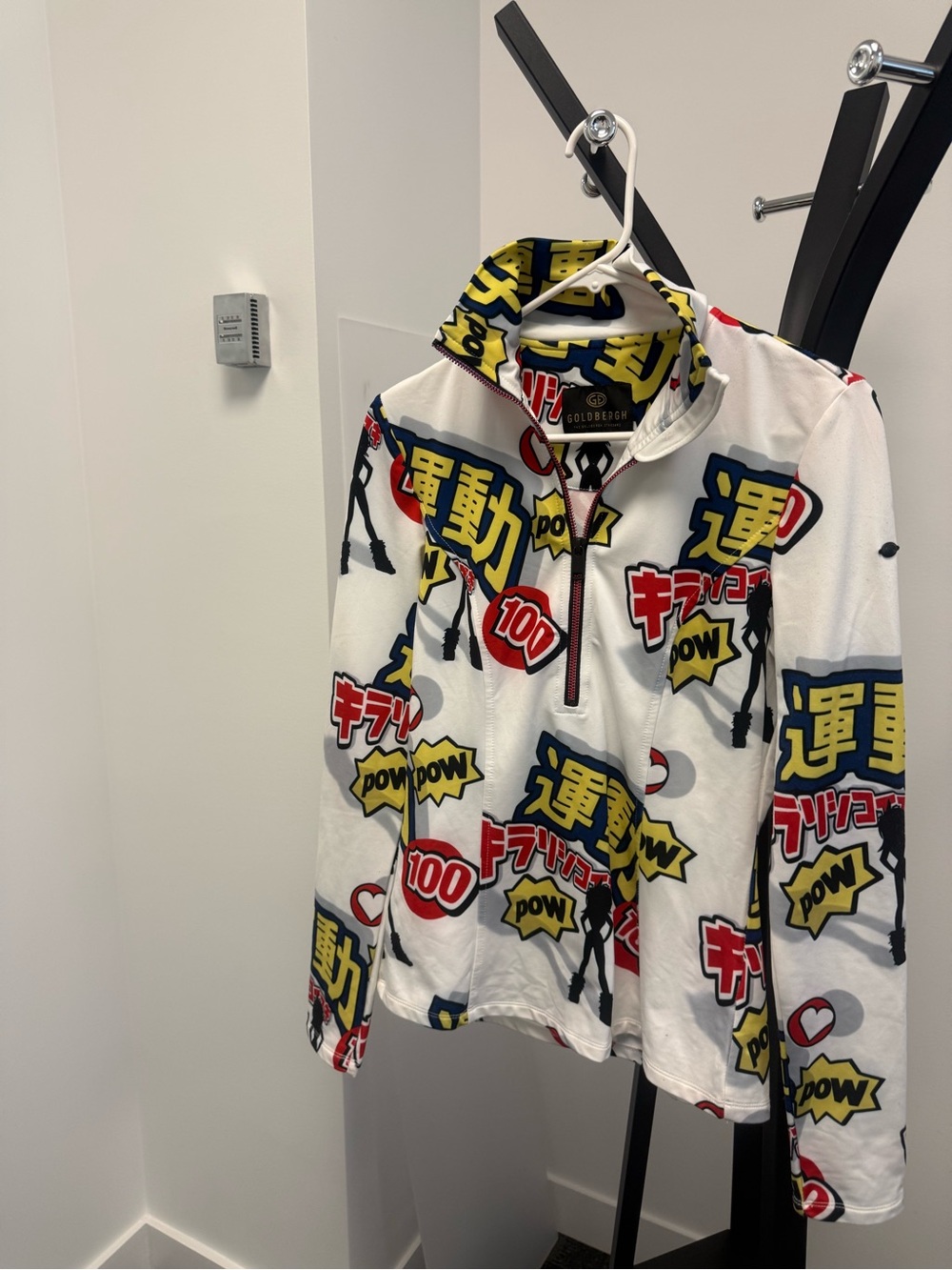 Goldbergh EUC S ski top White Half-Zip Hoodie with Red, Yellow & Blue Pop